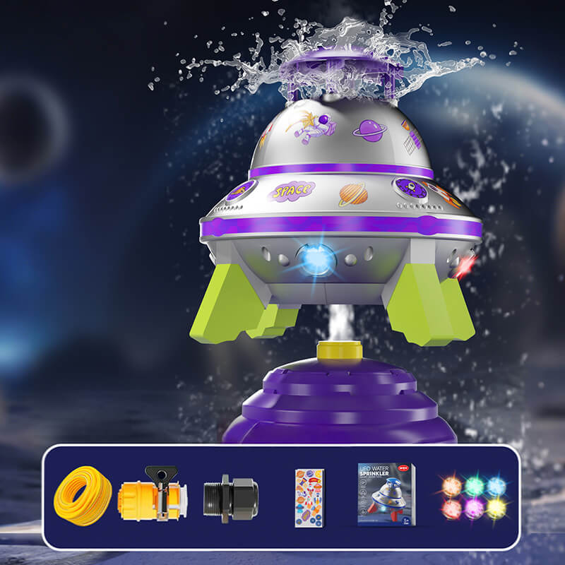 Kids UFO Rocket Sprinkler 360° Rotating Summer Water Pressure Lift Sprinkler Outdoor Water Toy