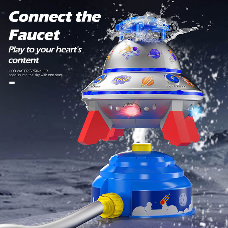 Kids UFO Rocket Sprinkler 360° Rotating Summer Water Pressure Lift Sprinkler Outdoor Water Toy