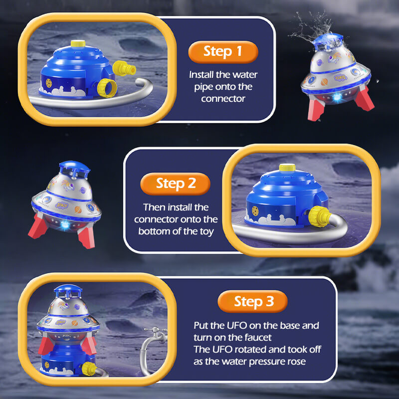 Kids UFO Rocket Sprinkler 360° Rotating Summer Water Pressure Lift Sprinkler Outdoor Water Toy