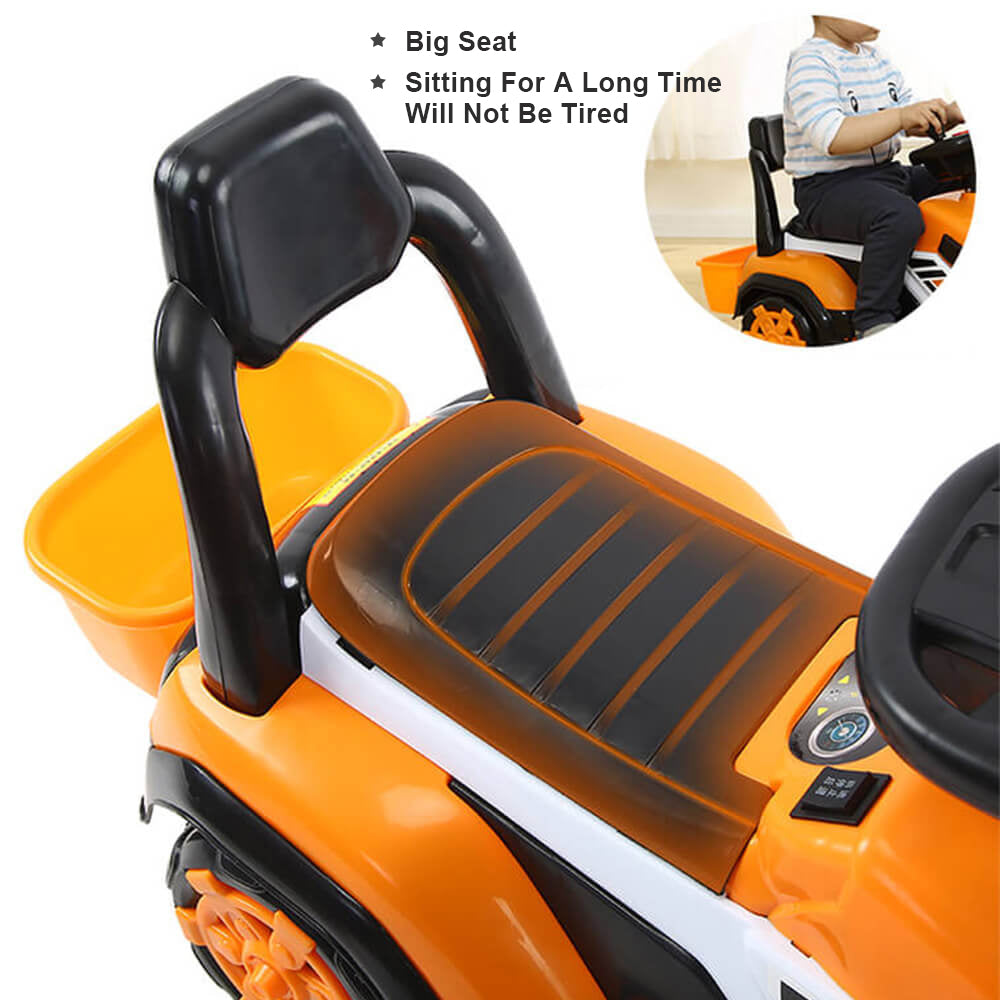 6V Electric Excavator Kids Ride-on Pedal Tractor With Power Digger & Music Sounds