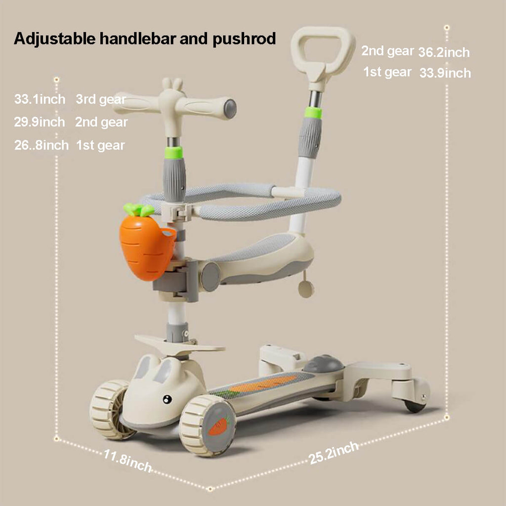 3-in-1 Toddler Scooter Cute Push Scooter with Parent Handle Kids Foldable Scooter For 1-8 Years Old