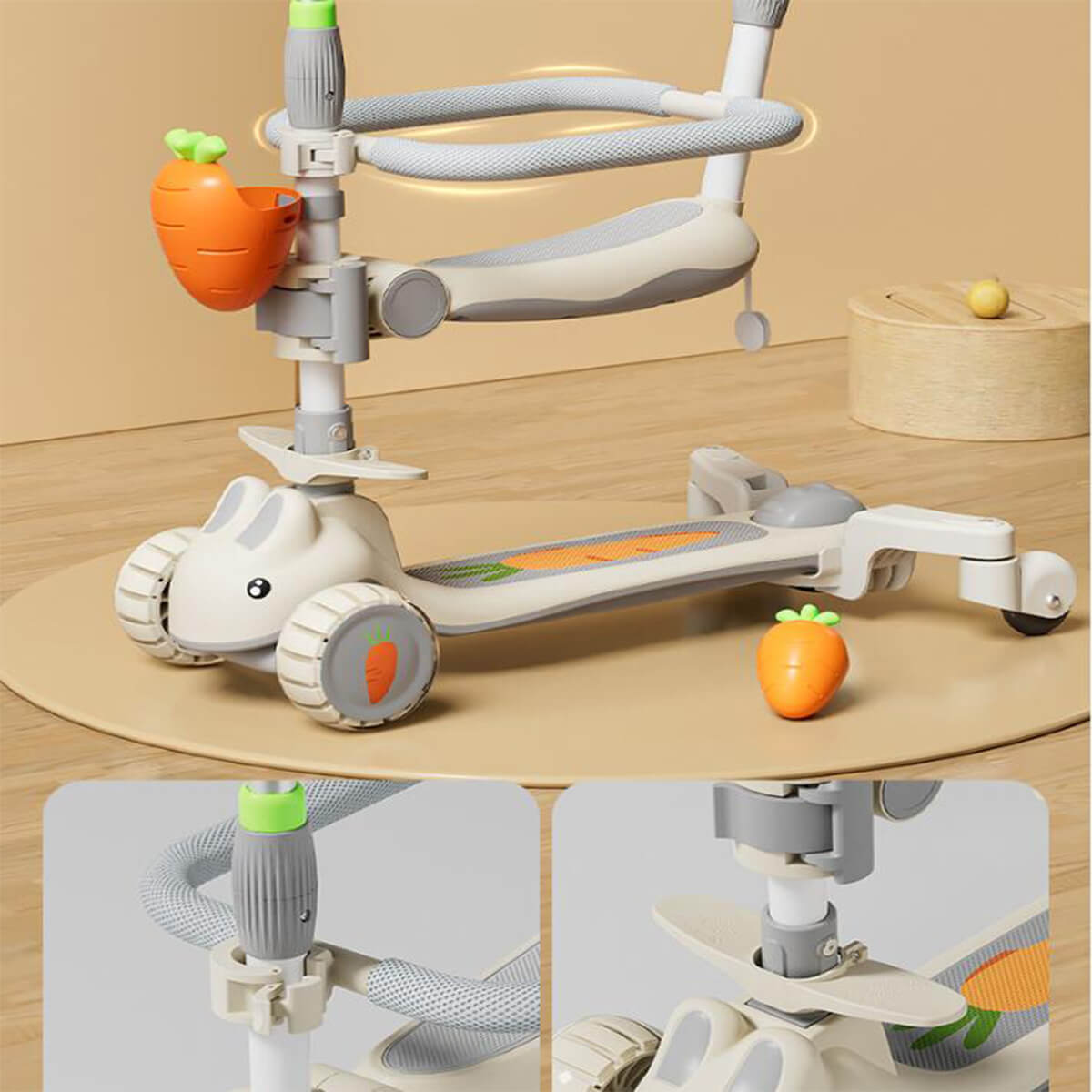 3-in-1 Toddler Scooter Cute Push Scooter with Parent Handle Kids Foldable Scooter For 1-8 Years Old