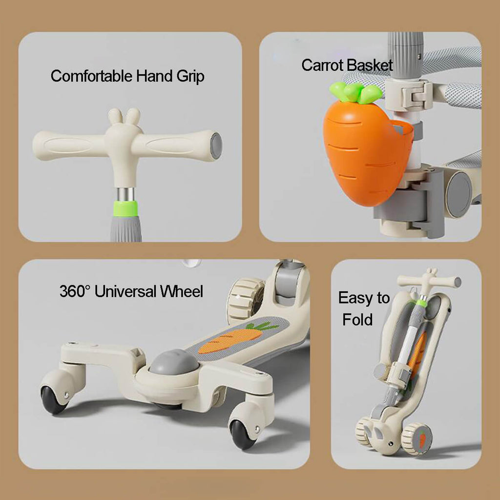 3-in-1 Toddler Scooter Cute Push Scooter with Parent Handle Kids Foldable Scooter For 1-8 Years Old