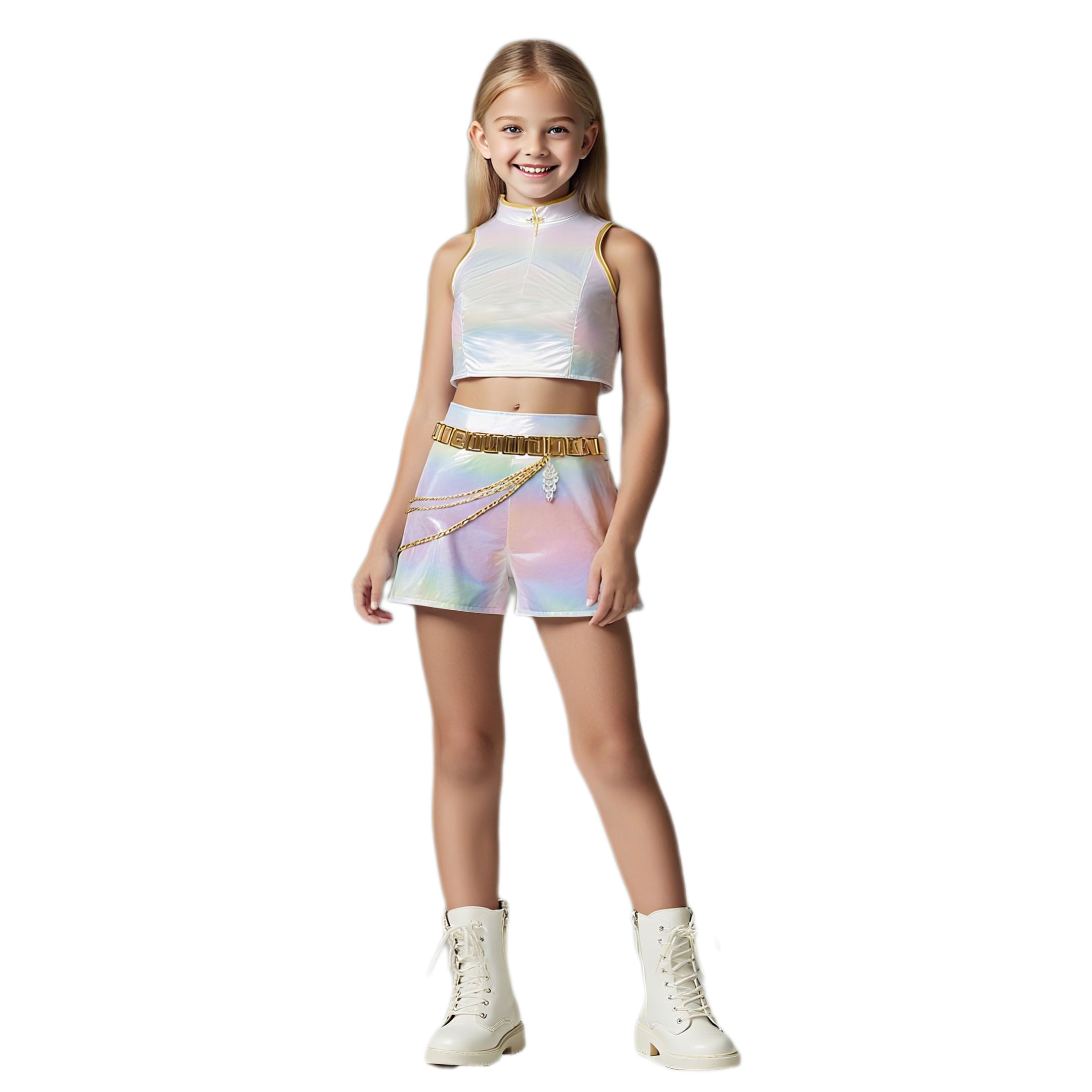 Kids Pop Idol Costume “What It Sounds Like” White Stage Cosplay Outfits Halloween Costume