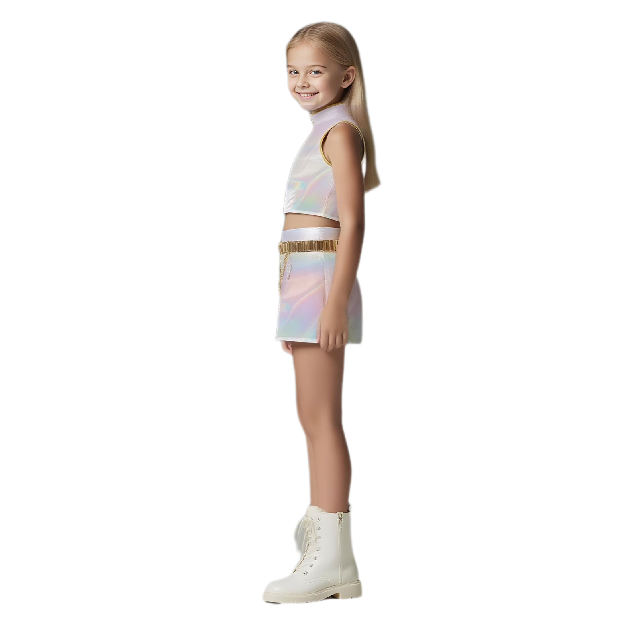 Kids Pop Idol Costume “What It Sounds Like” White Stage Cosplay Outfits Halloween Costume