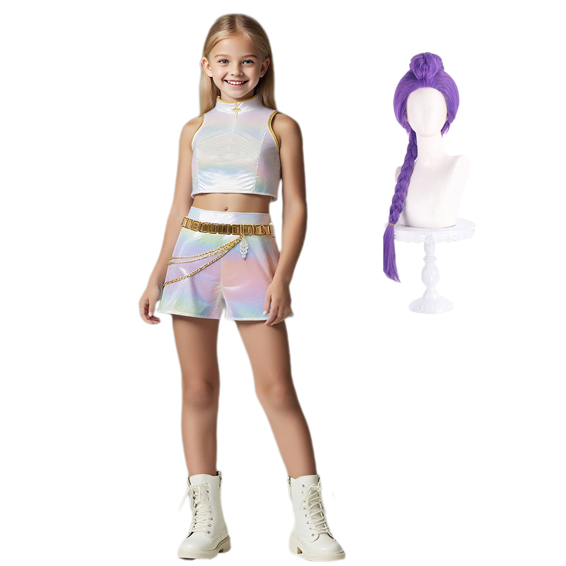Kids Pop Idol Costume “What It Sounds Like” White Stage Cosplay Outfits Halloween Costume