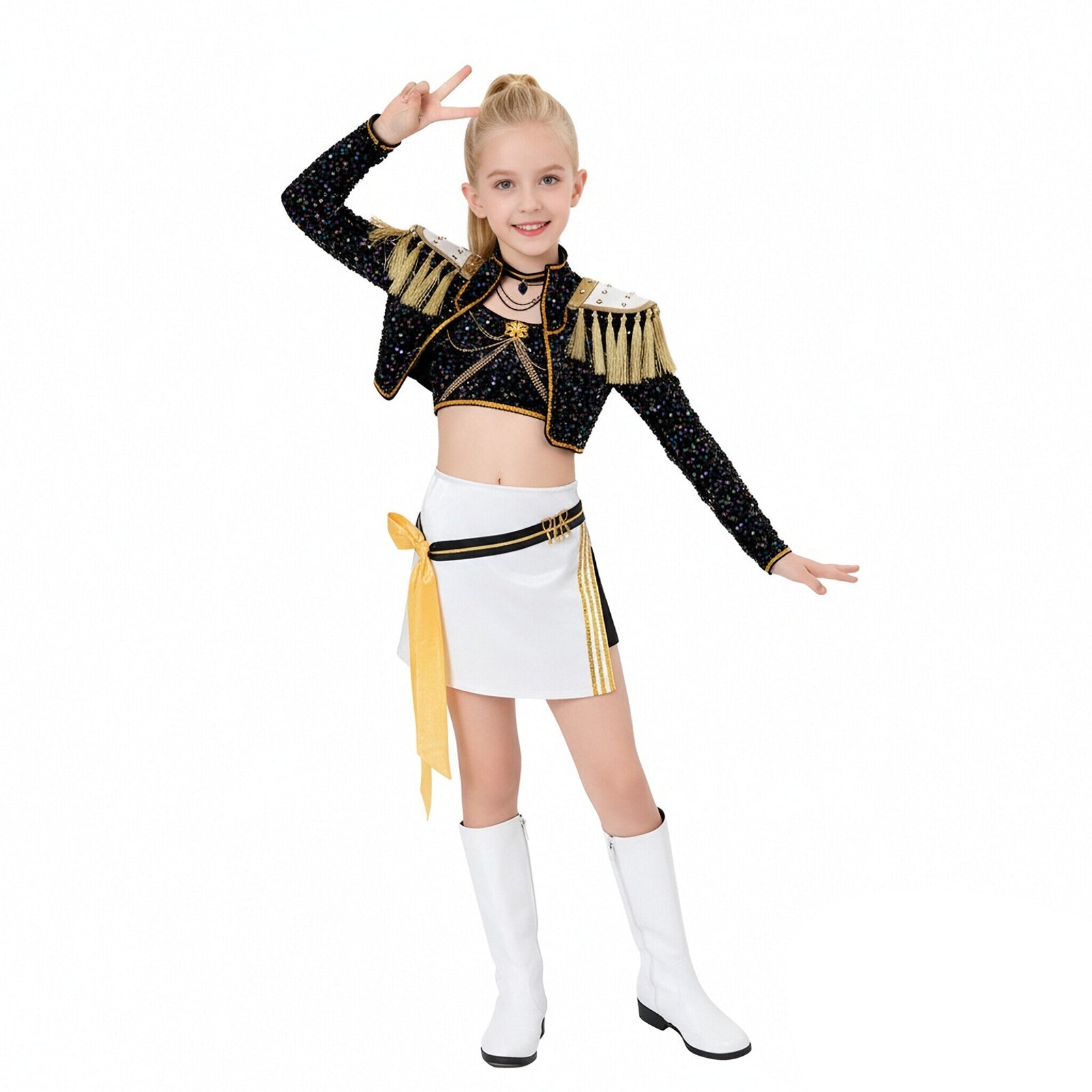 Pop Idol Costume Golden Black Stage Performance Outfit Cosplay Suit Full Set