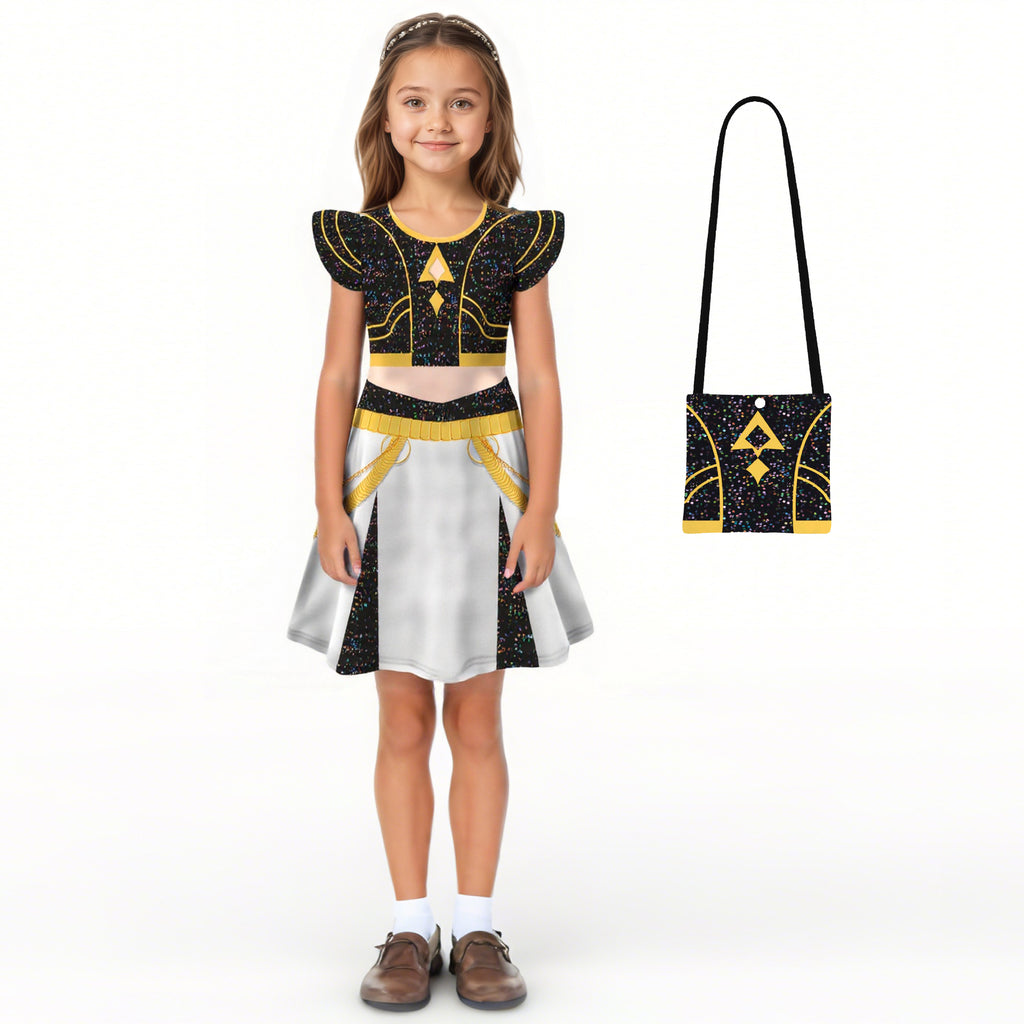 Girls Pop Star Costume Black Fashion Dress and Bag for Dress Up Party Daily Wear