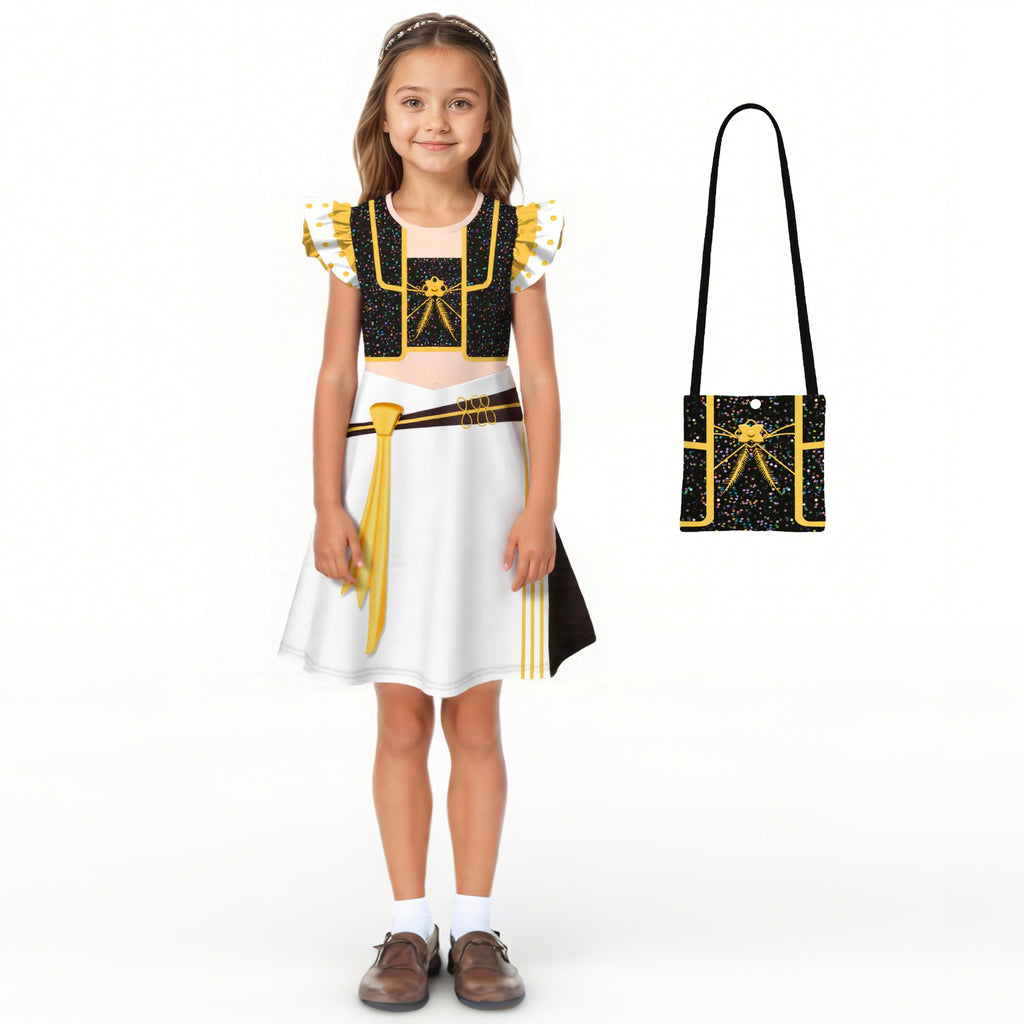 Girls Pop Star Costume Black Fashion Dress and Bag for Dress Up Party Daily Wear