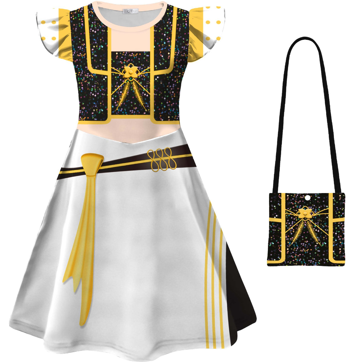 Girls Pop Star Costume Black Fashion Dress and Bag for Dress Up Party Daily Wear