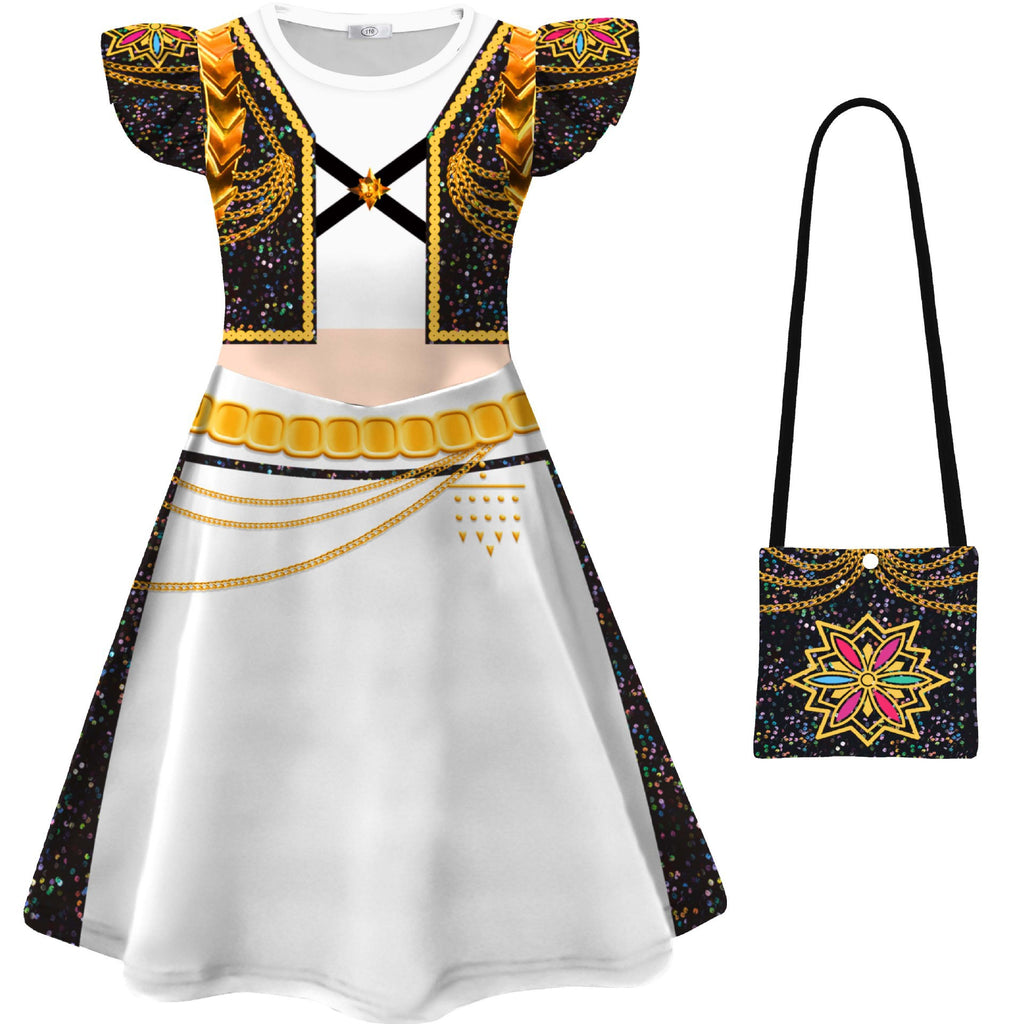 Girls Pop Star Costume Black Fashion Dress and Bag for Dress Up Party Daily Wear