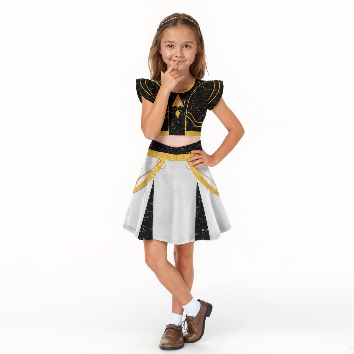 Girls Pop Star Costume Black Fashion Dress and Bag for Dress Up Party Daily Wear