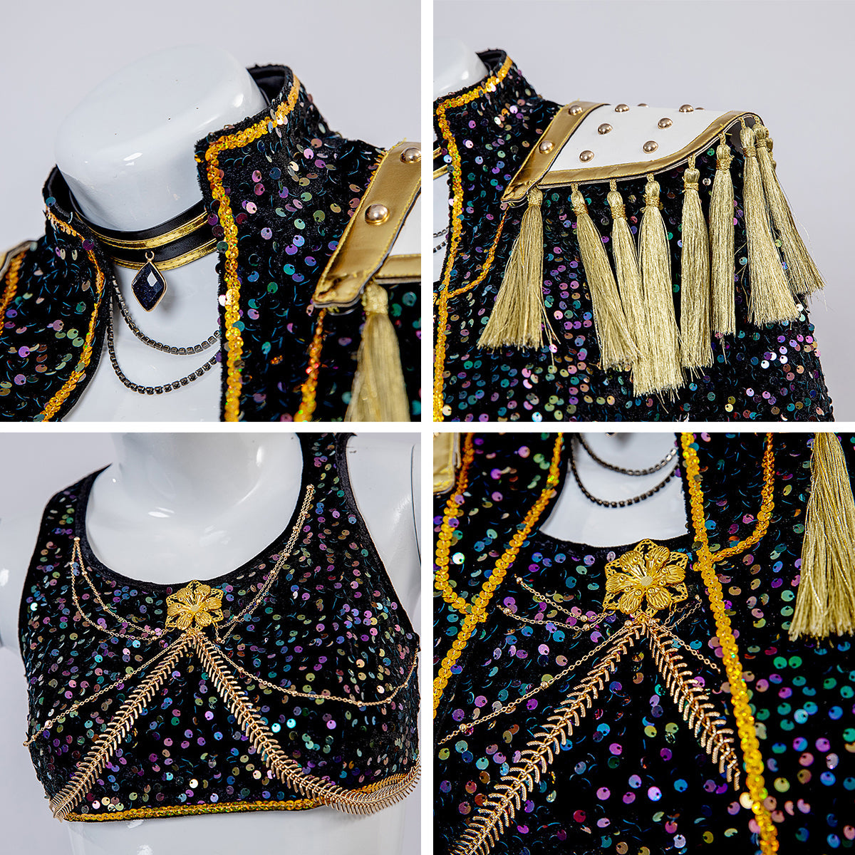 Pop Idol Costume Golden Black Stage Performance Outfit Cosplay Suit Full Set