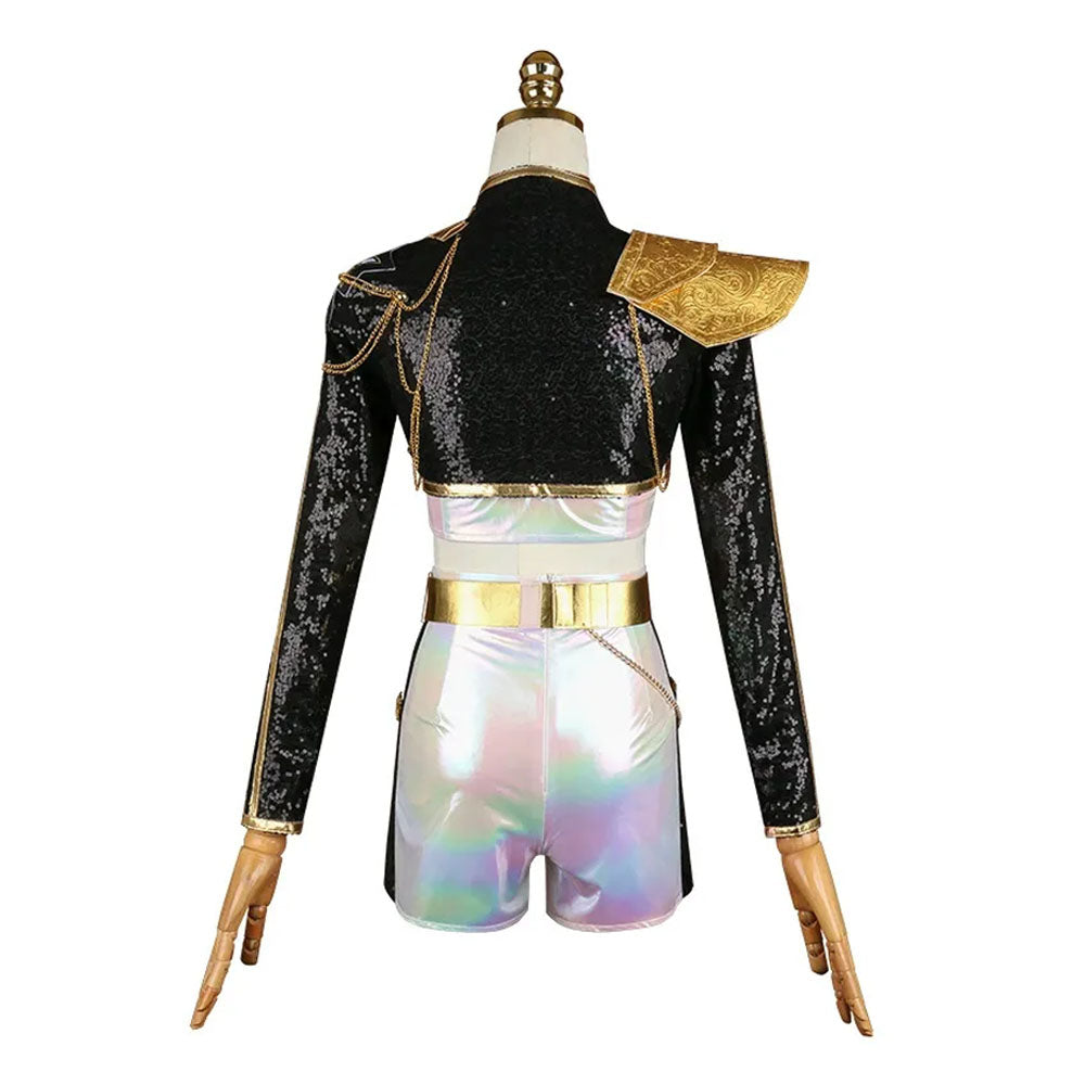 Dance Idol Costume Golden Black Suit Long Wig Pop Star Dress Up Outfit