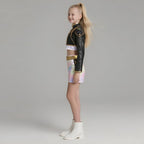 Dance Idol Costume Golden Black Suit Long Wig Pop Star Dress Up Outfit