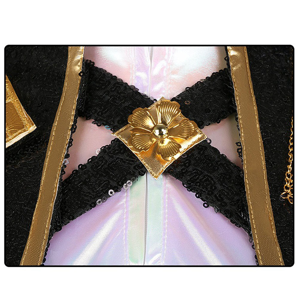 Dance Idol Costume Golden Black Suit Long Wig Pop Star Dress Up Outfit