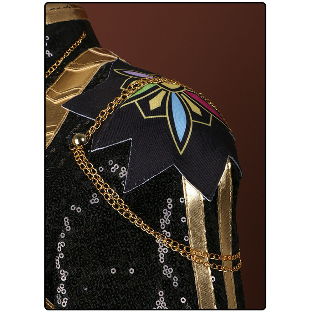 Dance Idol Costume Golden Black Suit Long Wig Pop Star Dress Up Outfit