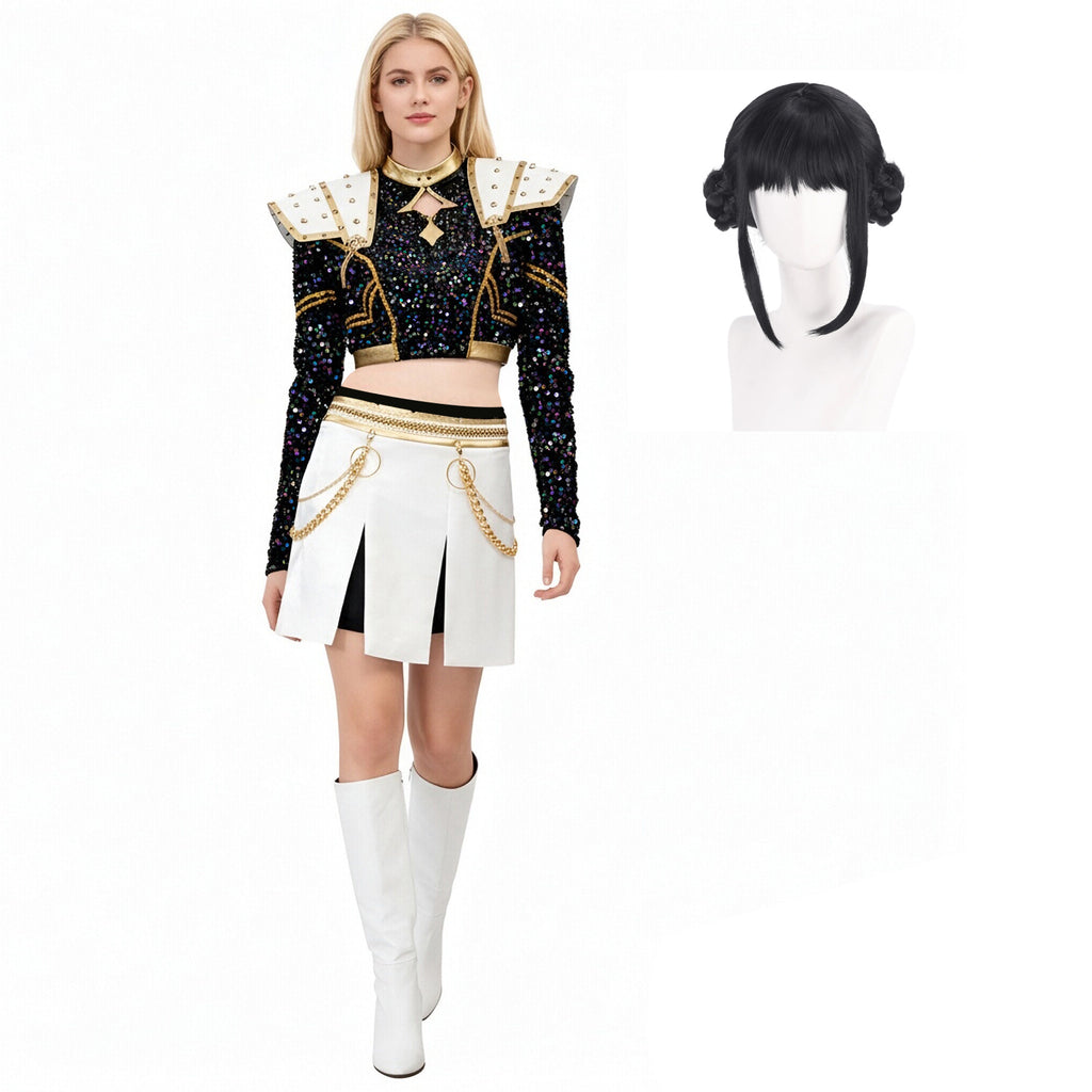 Pop Star Golden Performance Costume Black/White/Gold Stage Dance Outfit Halloween Cosplay