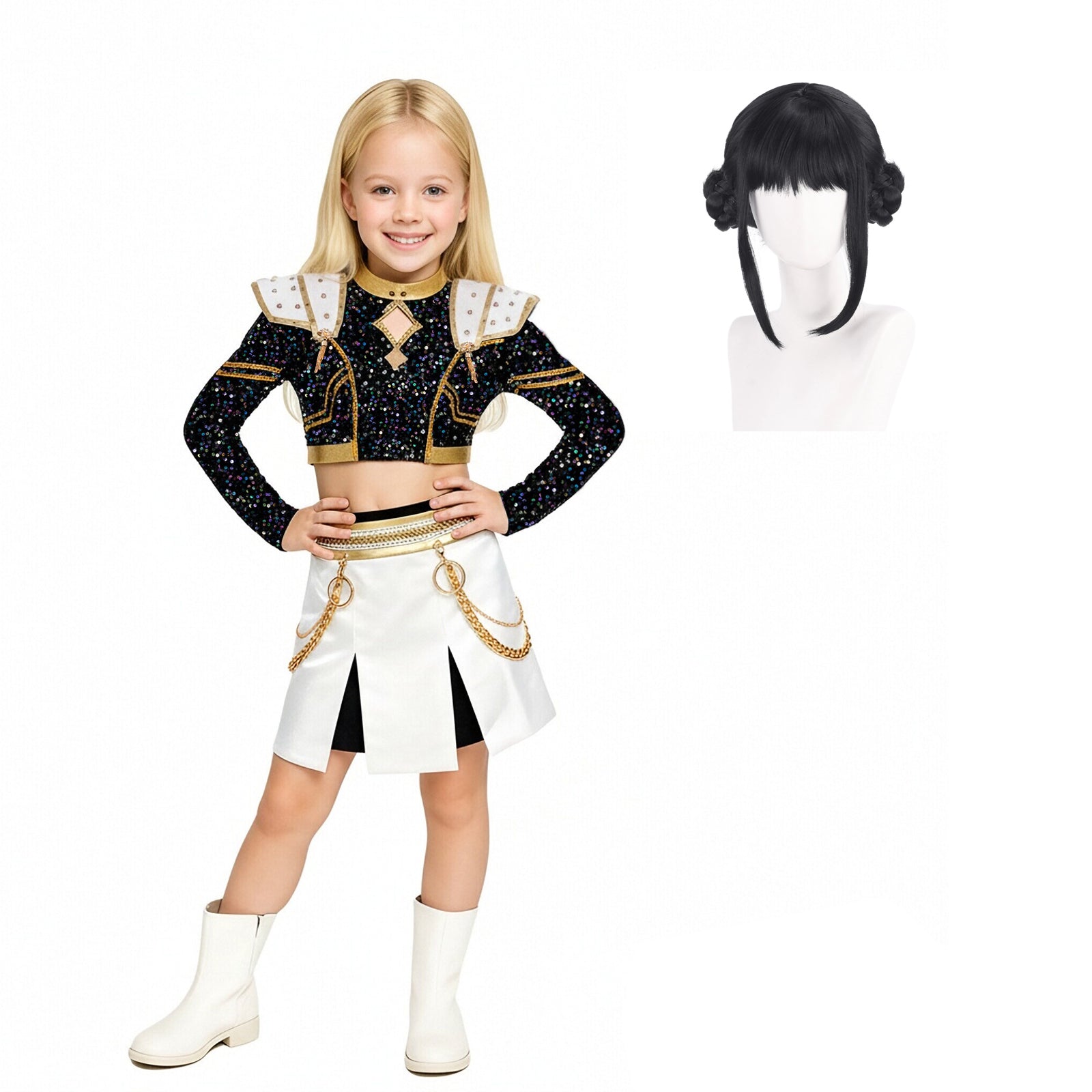 Pop Star Golden Performance Costume Black/White/Gold Stage Dance Outfit Halloween Cosplay