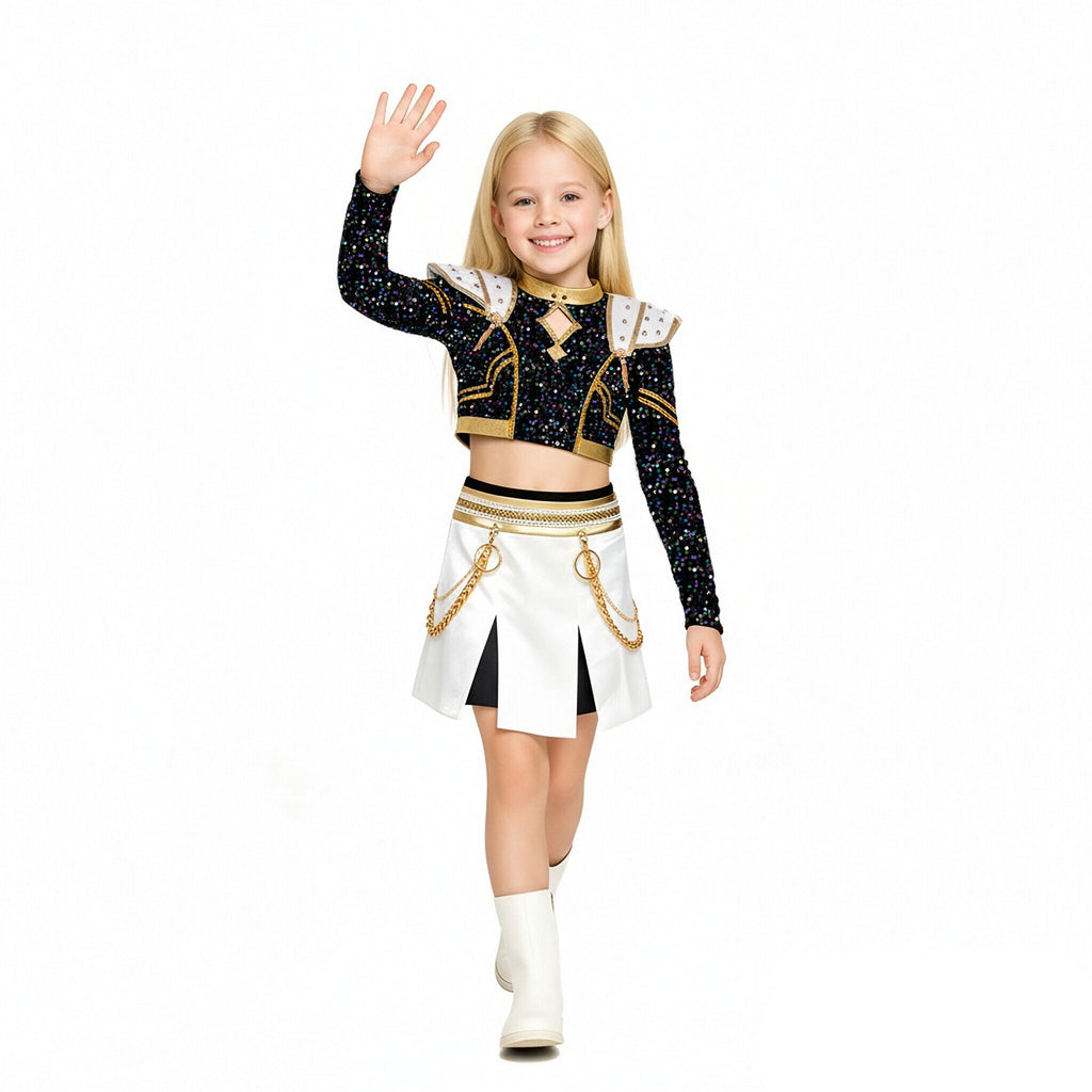 Pop Star Golden Performance Costume Black/White/Gold Stage Dance Outfit Halloween Cosplay