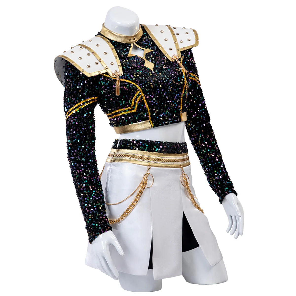 Pop Star Golden Performance Costume Black/White/Gold Stage Dance Outfit Halloween Cosplay