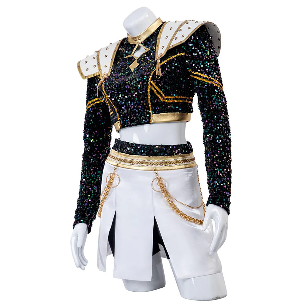 Pop Star Golden Performance Costume Black/White/Gold Stage Dance Outfit Halloween Cosplay