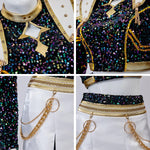 Pop Star Golden Performance Costume Black/White/Gold Stage Dance Outfit Halloween Cosplay