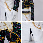 Pop Star Golden Performance Costume Black/White/Gold Stage Dance Outfit Halloween Cosplay