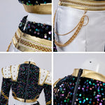 Pop Star Golden Performance Costume Black/White/Gold Stage Dance Outfit Halloween Cosplay