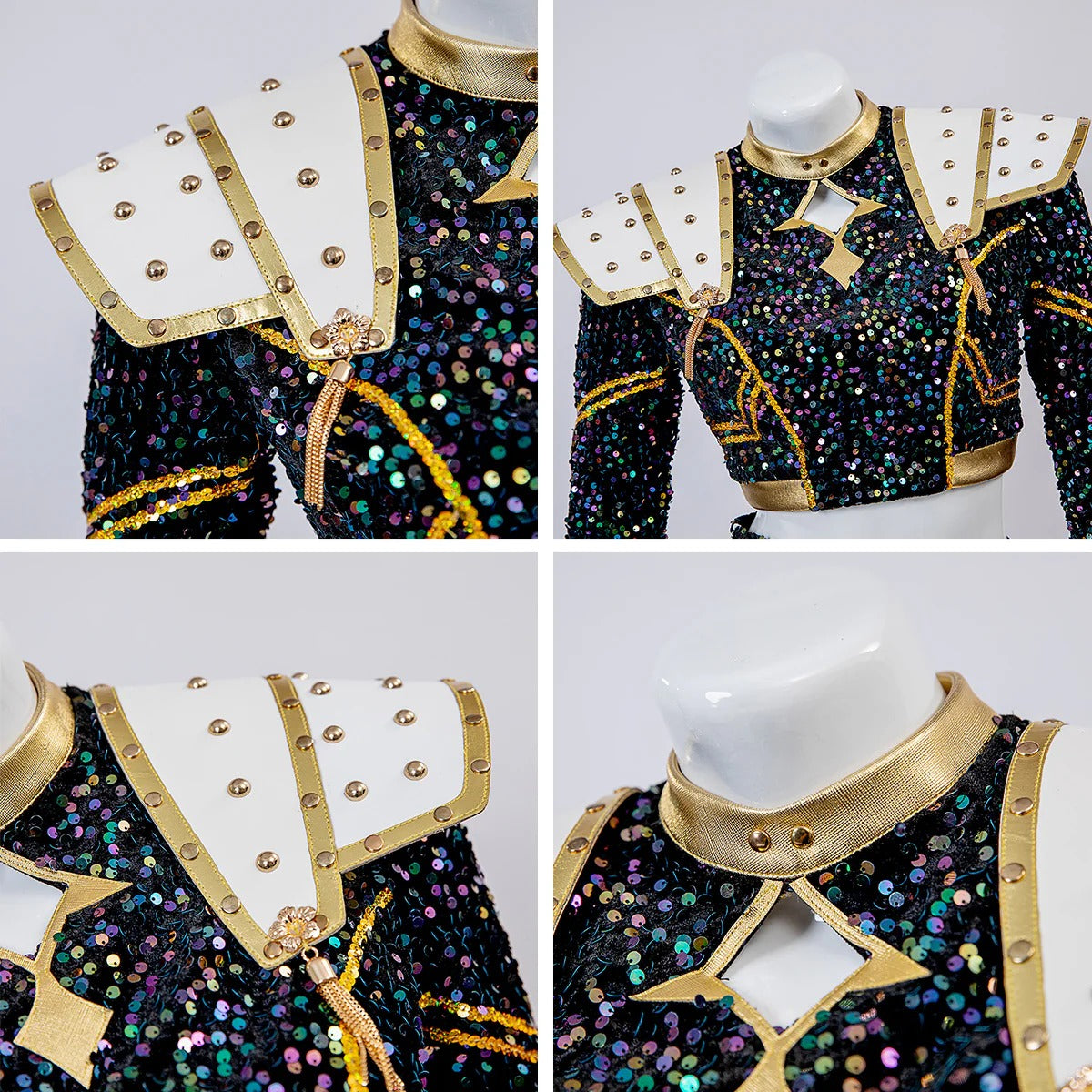 Pop Star Golden Performance Costume Black/White/Gold Stage Dance Outfit Halloween Cosplay