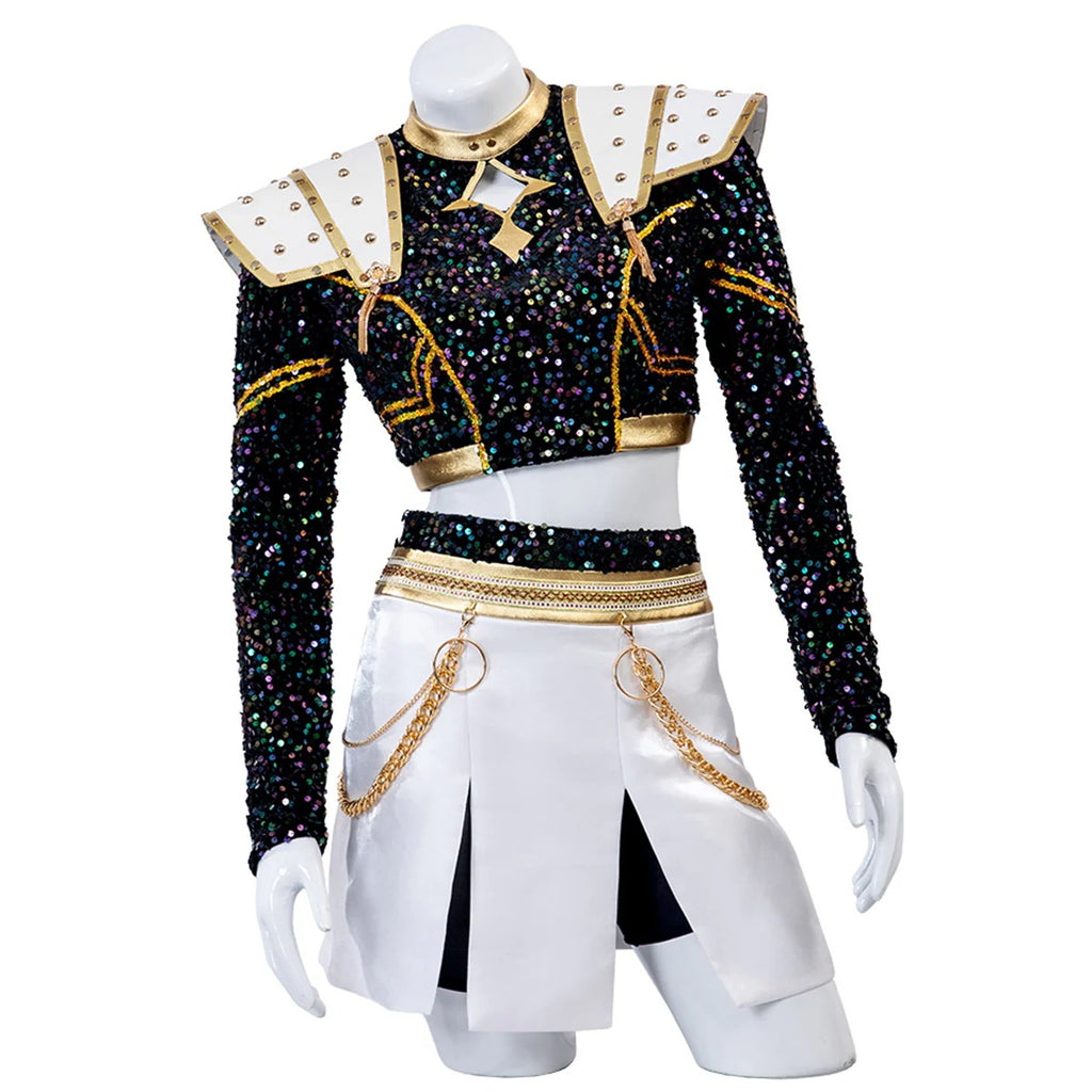 Pop Star Golden Performance Costume Black/White/Gold Stage Dance Outfit Halloween Cosplay