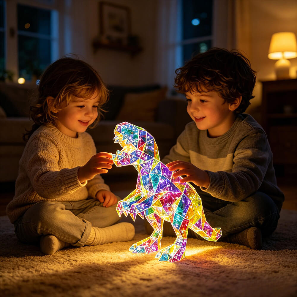 7.87'' LED Dinosaur Toy Iridescent T-Rex Night Light Colorful Glowing Dinosaur Sculpture Lamp for Holiday Decor