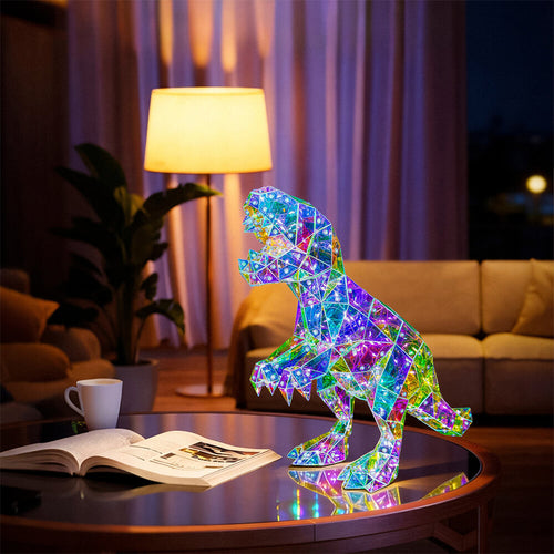 7.87'' LED Dinosaur Toy Iridescent T-Rex Night Light Colorful Glowing Dinosaur Sculpture Lamp for Holiday Decor