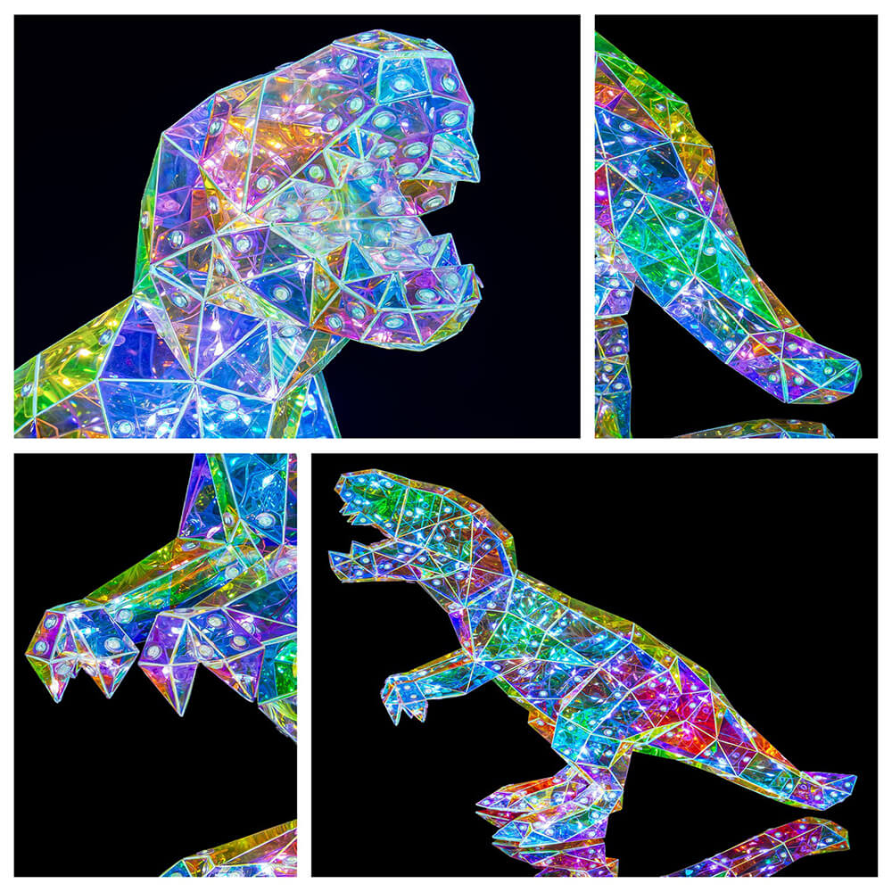 7.87'' LED Dinosaur Toy Iridescent T-Rex Night Light Colorful Glowing Dinosaur Sculpture Lamp for Holiday Decor