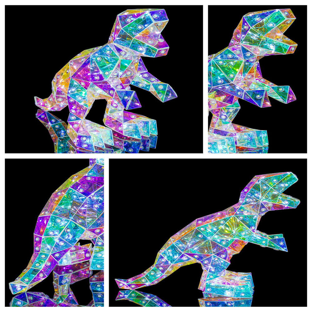 7.87'' LED Dinosaur Toy Iridescent T-Rex Night Light Colorful Glowing Dinosaur Sculpture Lamp for Holiday Decor