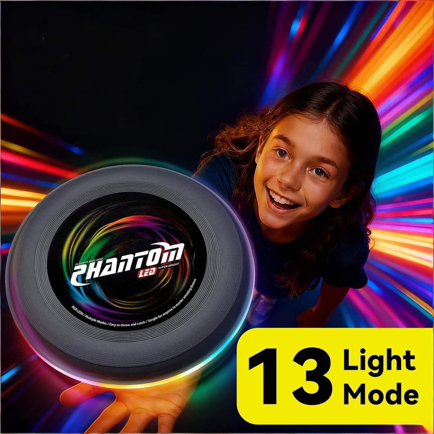 10.7'' LED Flying Disc with 13 Dynamic Light Modes Rechargeable and Waterproof Ultimate Disc for Games & Parties