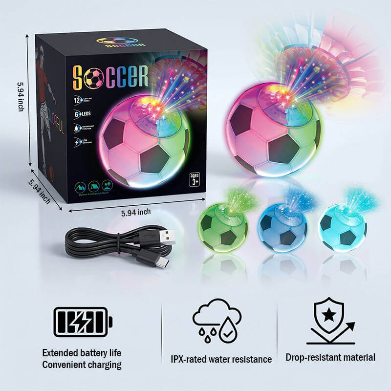LED Glow Soccer Ball with 12 Colors and USB Charging Waterproof Football Toy for Kids 3+
