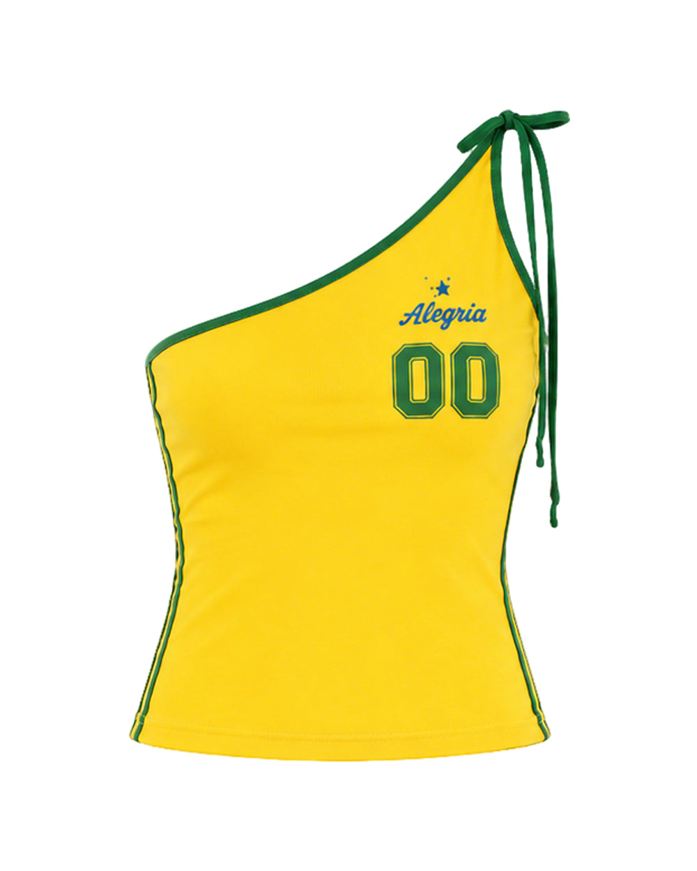 Ladies Brazil Shirt Yellow One Shoulder Crop Top for Football Game Night Tailgating