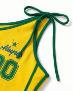 Ladies Brazil Shirt Yellow One Shoulder Crop Top for Football Game Night Tailgating