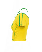Ladies Brazil Soccer Jersey Yellow One Shoulder Crop Top for Sports Game Day Party Stadium Cheering