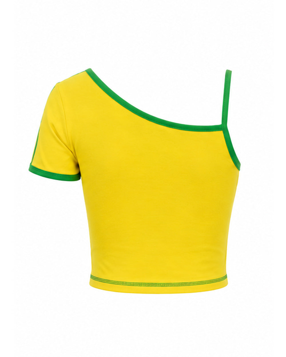 Ladies Brazil Soccer Jersey Yellow One Shoulder Crop Top for Sports Game Day Party Stadium Cheering