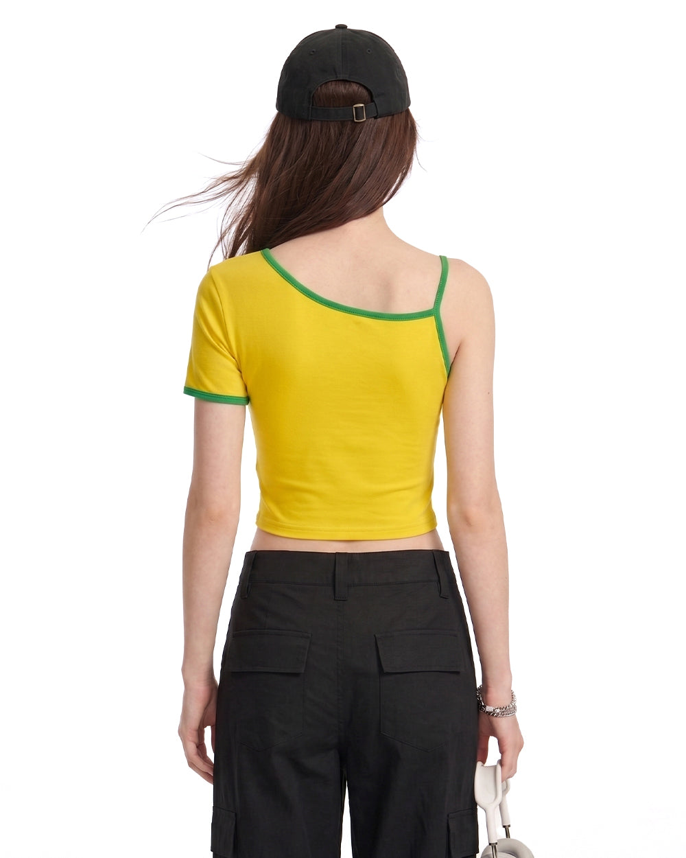 Ladies Brazil Soccer Jersey Yellow One Shoulder Crop Top for Sports Game Day Party Stadium Cheering