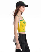 Ladies Brazil Soccer Jersey Yellow One Shoulder Crop Top for Sports Game Day Party Stadium Cheering