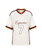 Lady Spain Jersey Cream White Oversized Mesh T Shirt for Football Game Day Watch Parties