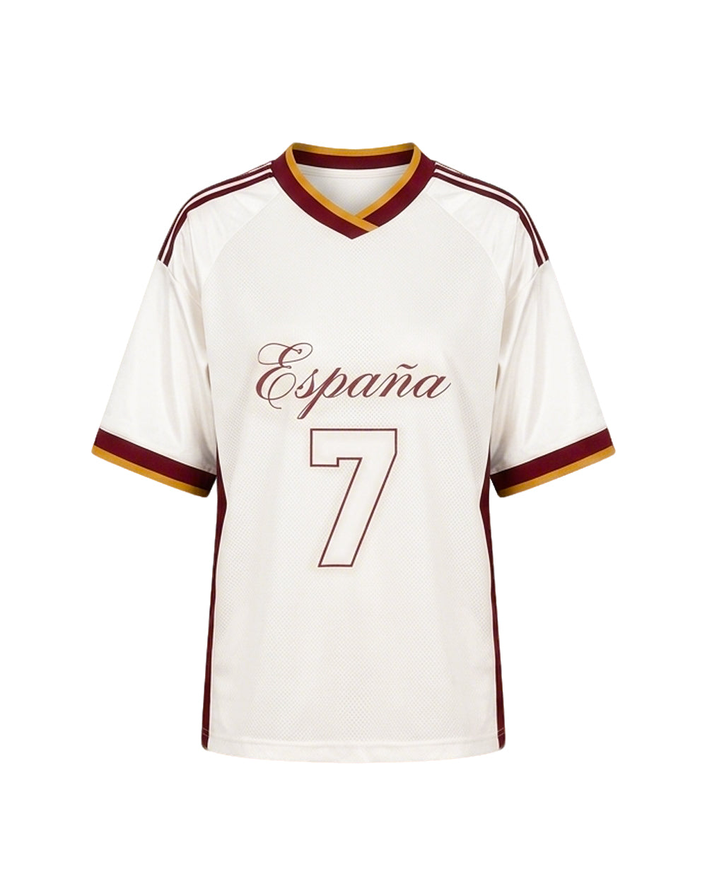Lady Spain Jersey Cream White Oversized Mesh T Shirt for Football Game Day Watch Parties