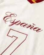 Lady Spain Jersey Cream White Oversized Mesh T Shirt for Football Game Day Watch Parties