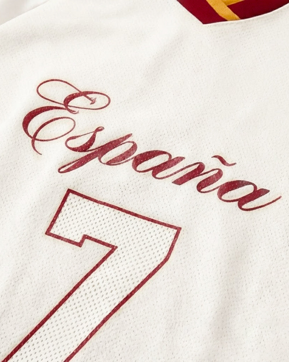 Lady Spain Jersey Cream White Oversized Mesh T Shirt for Football Game Day Watch Parties