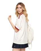 Lady Spain Jersey Cream White Oversized Mesh T Shirt for Football Game Day Watch Parties