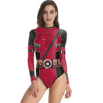 Lady Deady Pool Costume Women Sexy Long Sleeve Bodysuit Halloween Cosplay Outfit