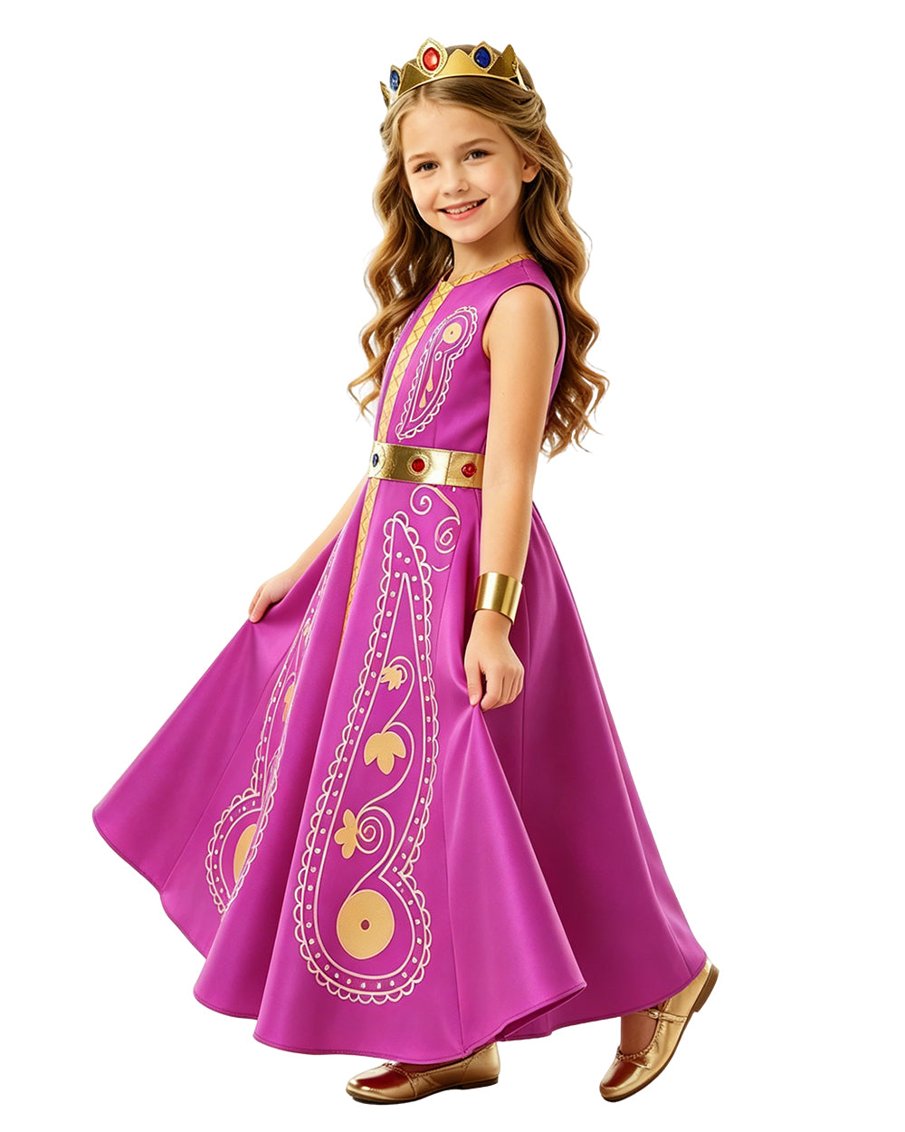 Girls Layla Princess Costume Rose Red Sleeveless Dress with Headband and Belt for Halloween Carnival